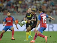 Raheem Sterling, de la Manchester City, suteaza in timpul meciului de fotbal contra echipei Steaua Bucuresti din play-off-ul UEFA Champions League, disputat pe stadionul Arena Nationala din Bucuresti, marti, 16 august 2016
ALEXANDRU DOBRE / MEDIAFAX FOTO