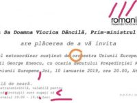 Invitaţia premierului Dăncilă pentru concertul de la Ateneul Român la debutul Preşedinţiei României la Consiliul Uniunii Europene, plină de greşeli