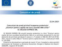Comunicat de presă privind începerea proiectului „Granturi pentru capital de lucru acordat IMM-urilor” SC DELEGO EXPRESS SRL