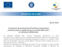 Comunicat de presă privind finalizarea proiectului „Granturi pentru capital de lucru acordat IMM-urilor” SC DELEGO EXPRESS SRL