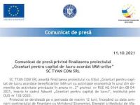 Comunicat de presă privind finalizarea proiectului „Granturi pentru capital de lucru acordat IMM-urilor” SC TYAN COM SRL