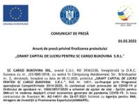 Anunț de presă privind finalizarea proiectului „GRANT CAPITAL DE LUCRU PENTRU SC CARGO BUKOVINA S.R.L.”