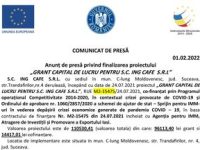 Anunț de presă privind finalizarea proiectului „GRANT CAPITAL DE LUCRU PENTRU S.C. ING CAFE  S.R.L”
