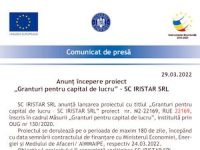 Anunț începere proiect „Granturi pentru capital de lucru” – SC IRISTAR SRL