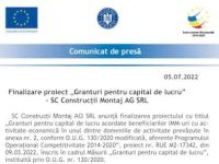 Finalizare proiect „Granturi pentru capital de lucru” - SC Construcții Montaj AG SRL