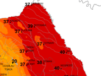 Temperatura resimţită la munte în judeţul Suceava: 32 de grade Celsius; în Suceava şi Rădăuţi:  37 de grade Celsius