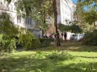 Spaţiul verde dintre blocuri se distruge pentru construirea unei clădiri de birouri