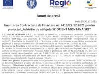 Finalizarea Contractului de Finanțare nr. 7419/22.12.2021 pentru proiectul „Achiziție de utilaje la SC ORIENT MONTANA SRL”